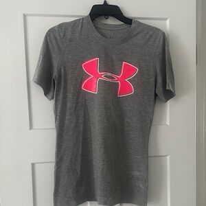 Under Armour Heather Gray Tee with Vibrant Pink Logo